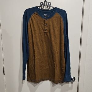 RedHead Men's Two-Tone Long Sleeve Henley - Brown & Blue XL